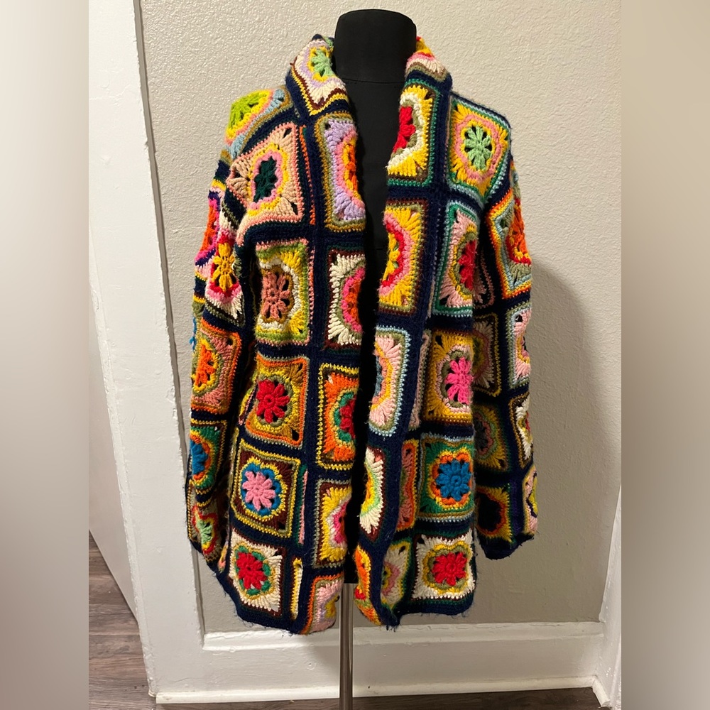 Granny Square Crochet Cardigan, Handmade Crochet Jacket, Granny Crochet